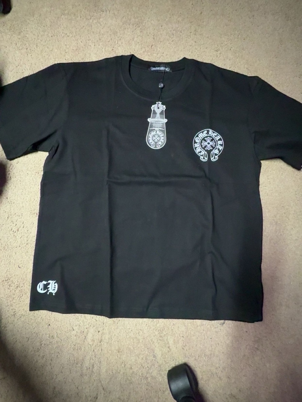 Chrome Hearts Black Tee with White Graphic Accents